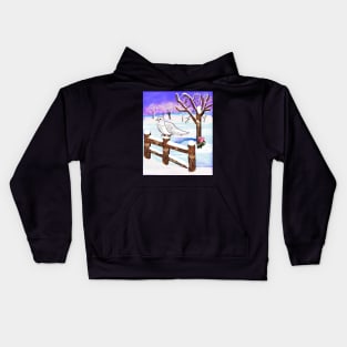 Snow dove of Peace - white dove in tranquil winter scenery Kids Hoodie